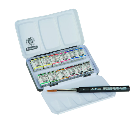 Schmincke Horadam Metal Box 12 x Half Pans and synthetic brush
