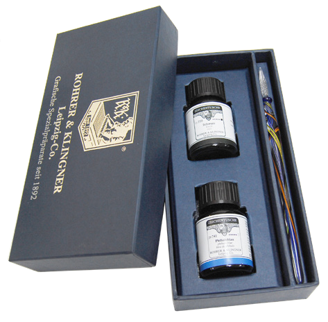 Rohrer &amp; Klingner Traditional Ink Set 2 Bottles of Ink+1 Glass Pen