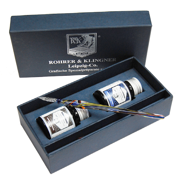 Rohrer &amp; Klingner Writing Ink Set 2 Bottles of Writing Ink +1 glass pen
